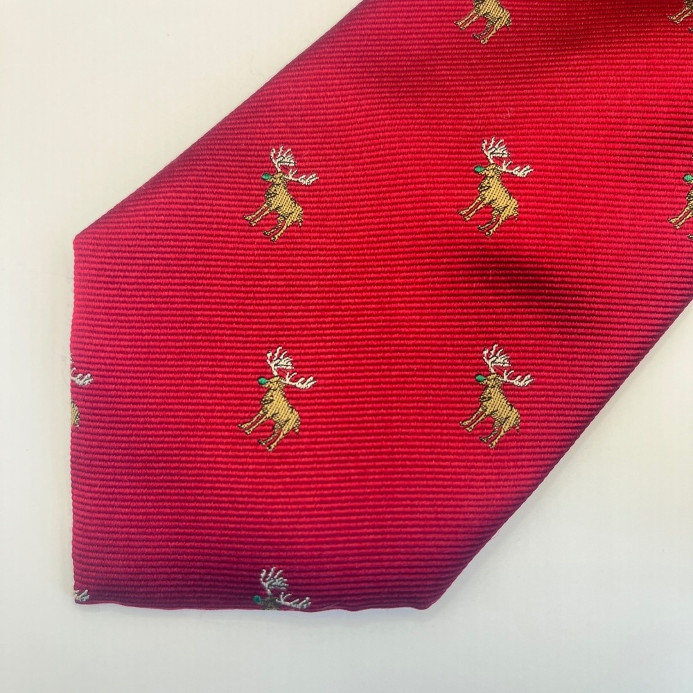 Tommy Hilfiger Tie Mens OS Red Excellent Silk Moose Animal Print Holiday Preppy